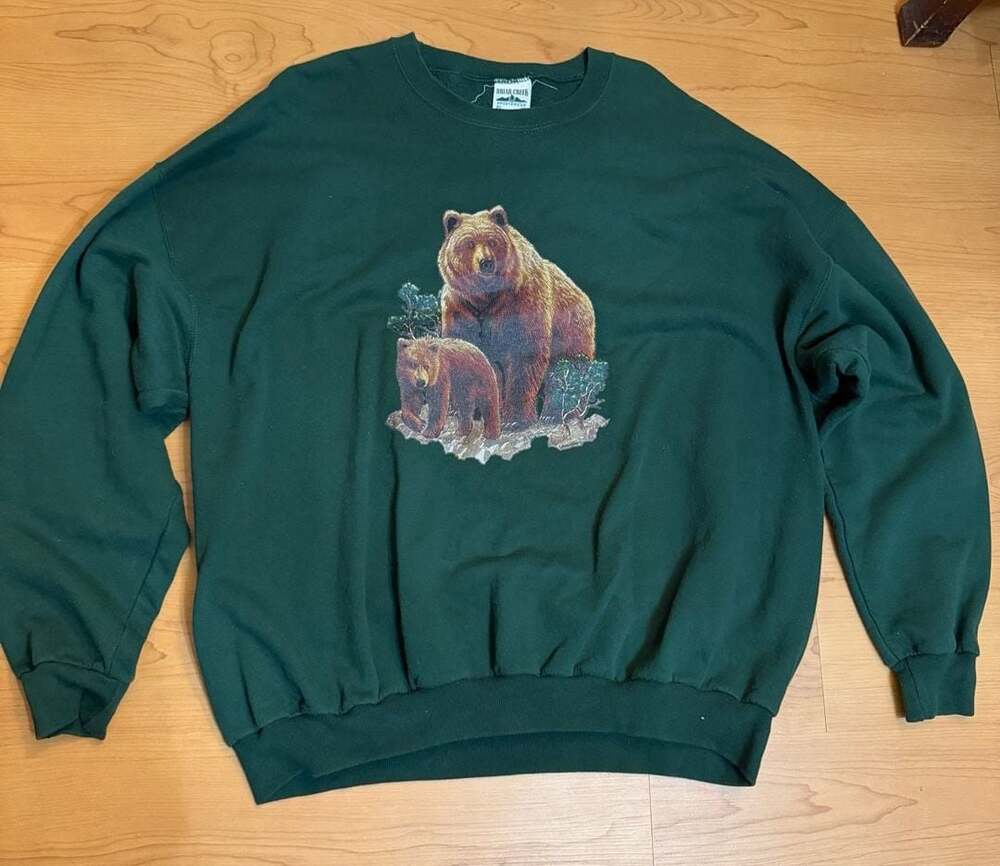 Vintg Briar Creek Sweatshirt Size 3X Green Bear Wildlife Graphic Crewneck